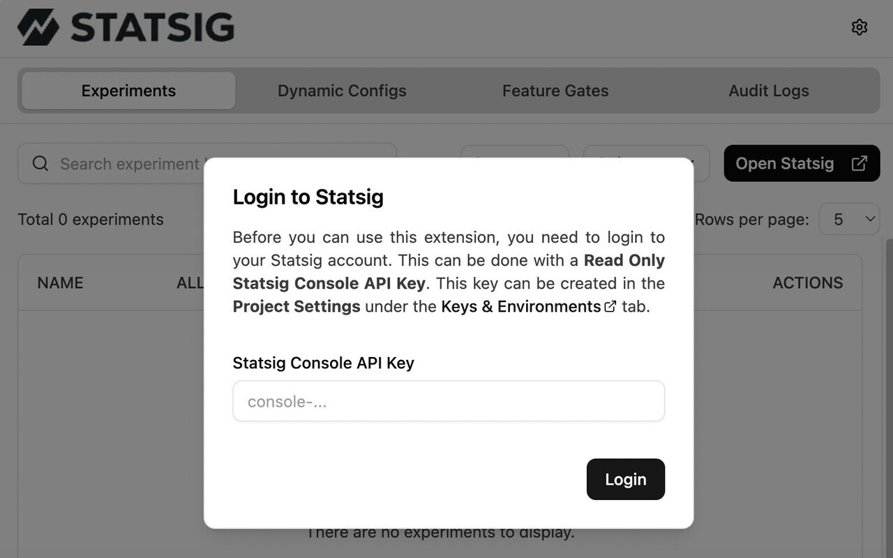 Setup screen — API key configuration